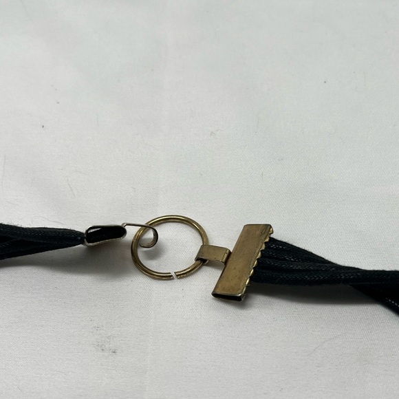 Vtg Medallion Belt Gold Metal Textured Circles Black Accents Black Cording